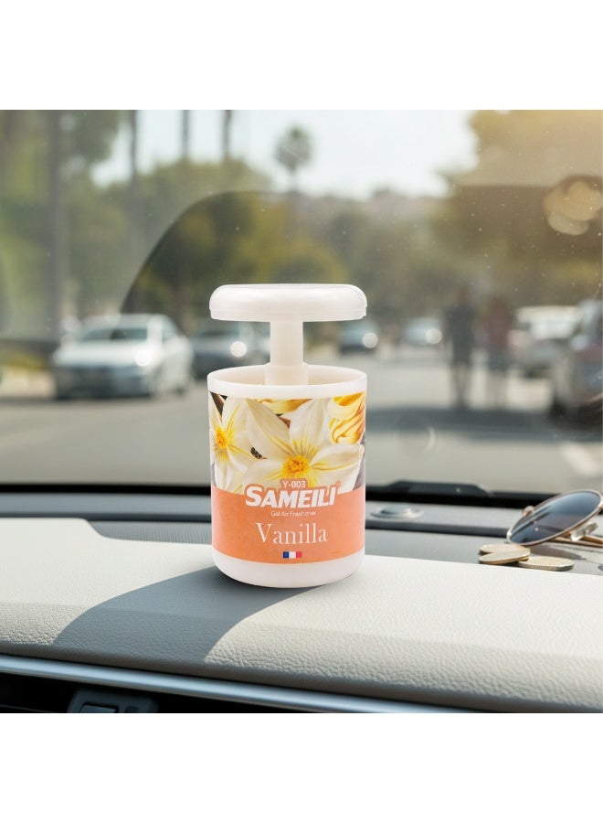 ساميلي معطر جو جل برائحة الفانيليا Y-003 للسيارة، حامل أكواب لوحة القيادة، المنزل، المكتب، غرفة النوم. عطر جل صلب، شدة رائحة قابلة للتعديل، يدوم طويلاً، يزيل الروائح الكريهة. مناسب للسيارات، غرف المعيشة، أماكن العمل، والأماكن العامة. آلية سحب، غير قابل للانسكاب، للاستخدام الداخلي. - Image 4